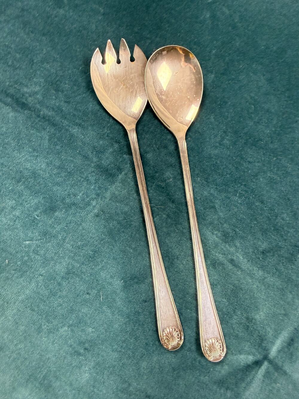 Vintage Silverplate Salad Serving Set Spoon Fork Sheffield England Floral